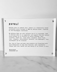 Stockist Display Sign/Shelf Talker - About Esteli