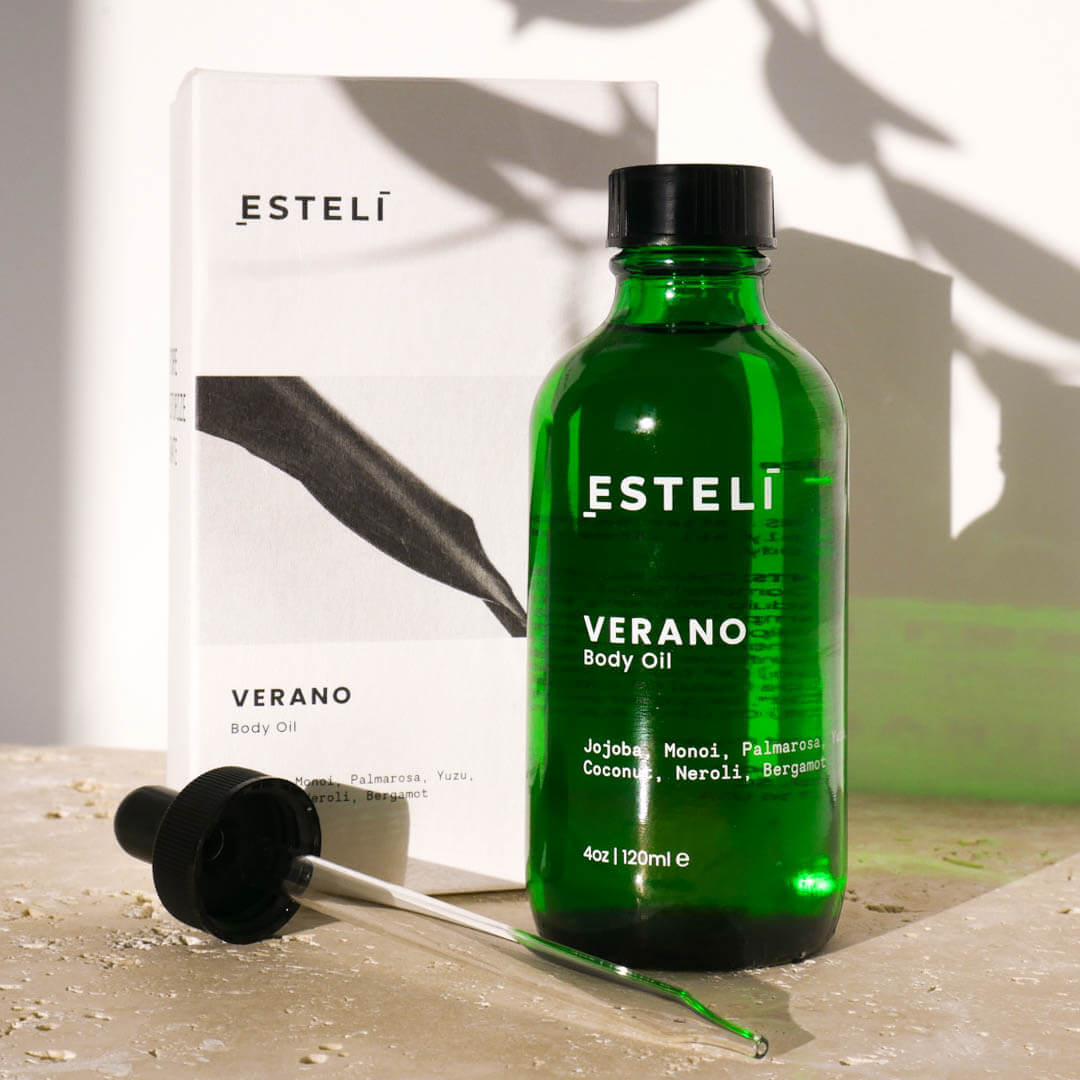 Verano Body Oil with botanical packaging
