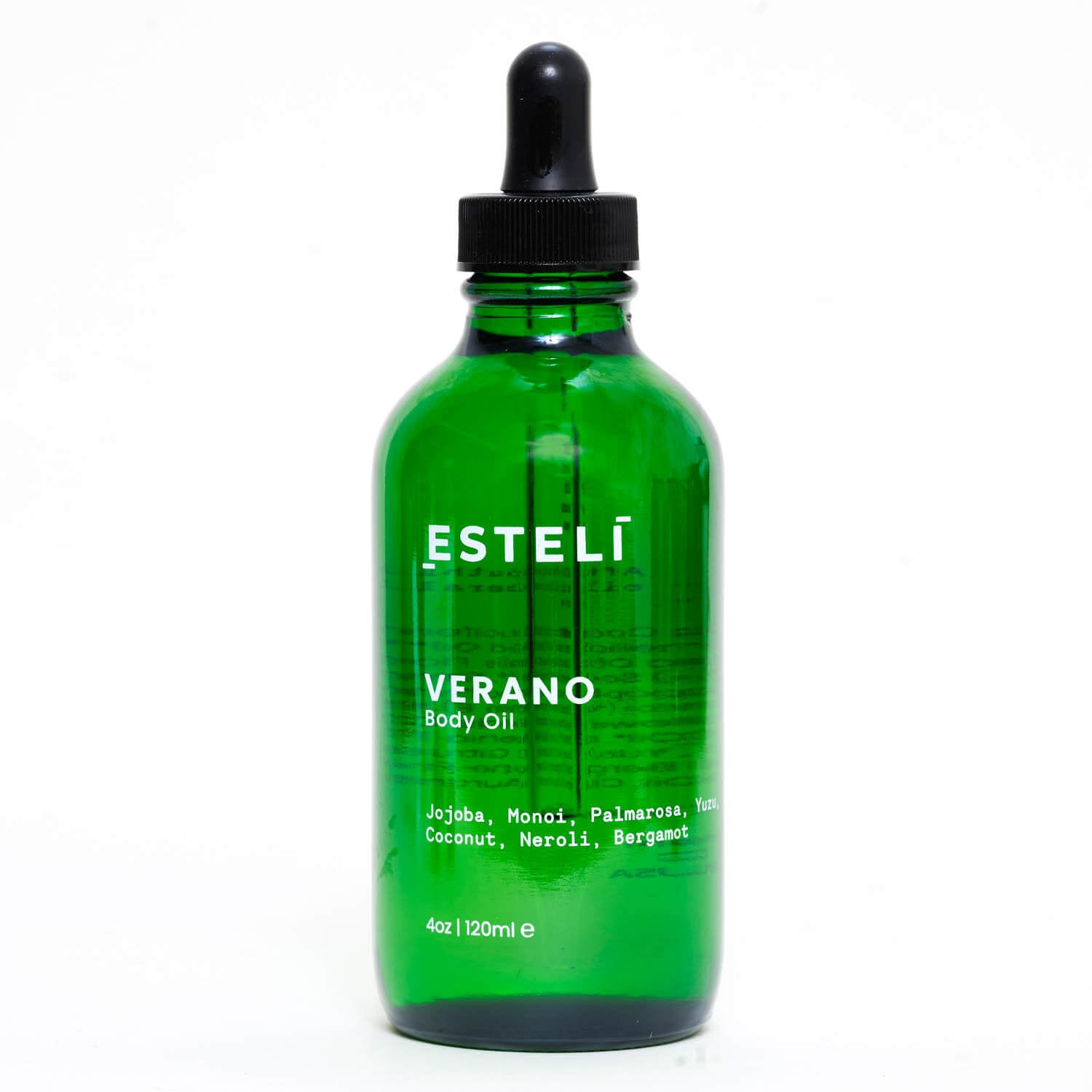Verano Body Oil in green glass bottle with dropper